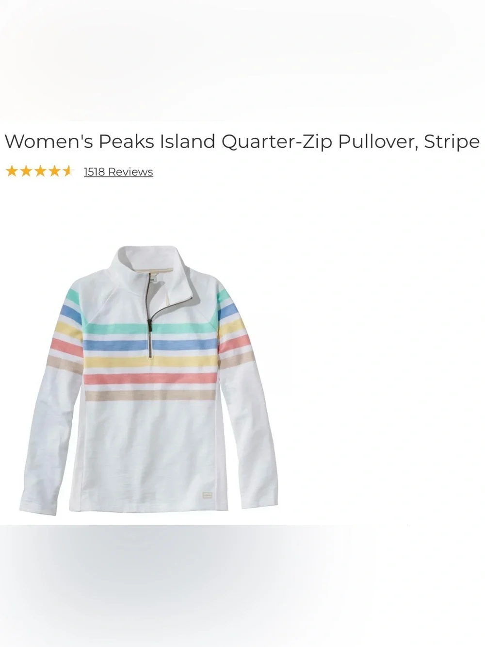 LL Bean Peak’s Island White 1/4 Zip Multi Stripe Pullover - Picture 6 of 6